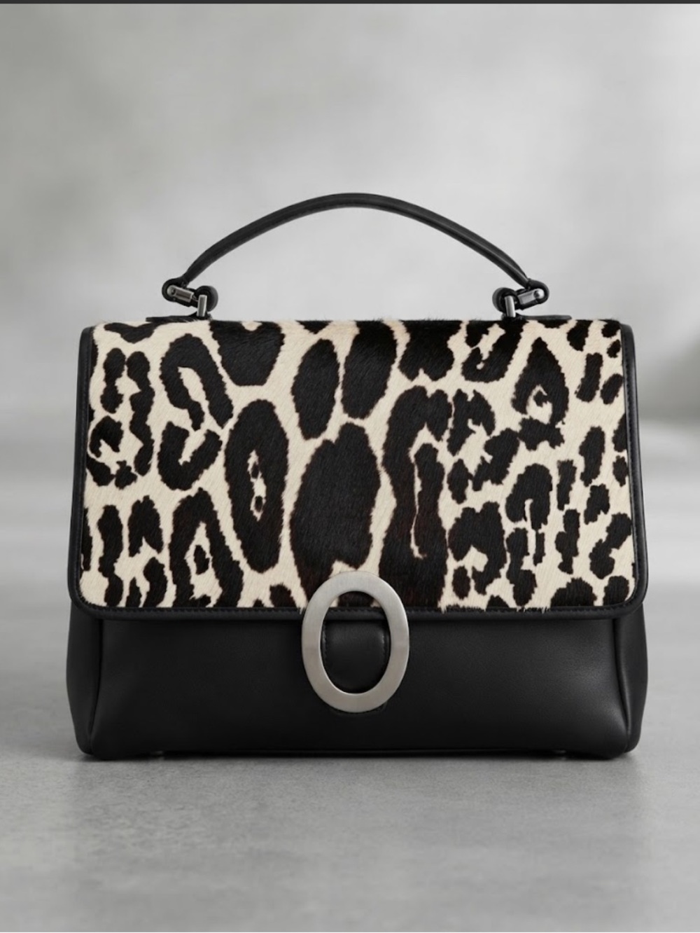CAVALCANTI black leather shoulder bag with leopard Fur print Made In Italy